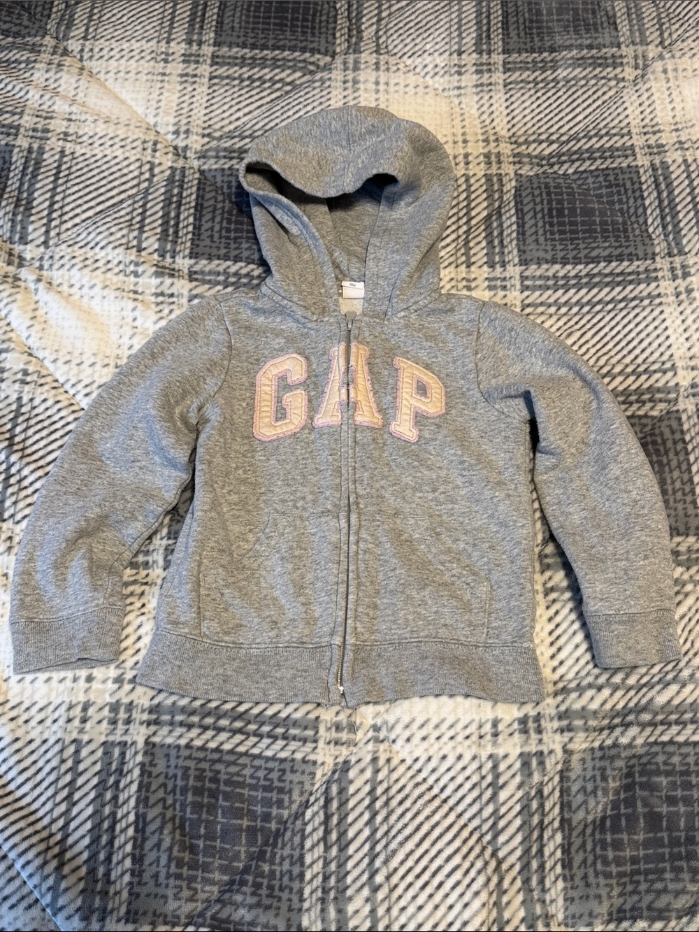 GAP Grey Zip Hoodie with Pink Glittery Lettering